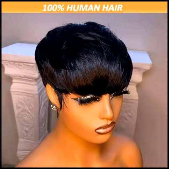 Human Hair Pixie Cut Wig Glueless Bob Straight Machine Made Daily Wear main image 5